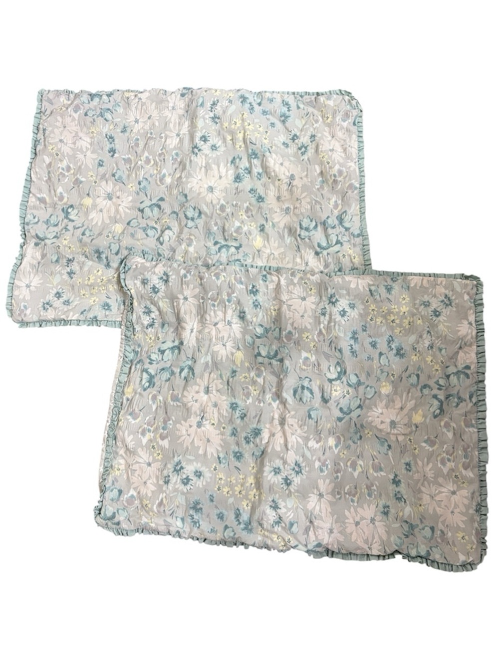 2 LC Lauren Conrad Teal Floral Boho Cotton Pillow Cases (2)